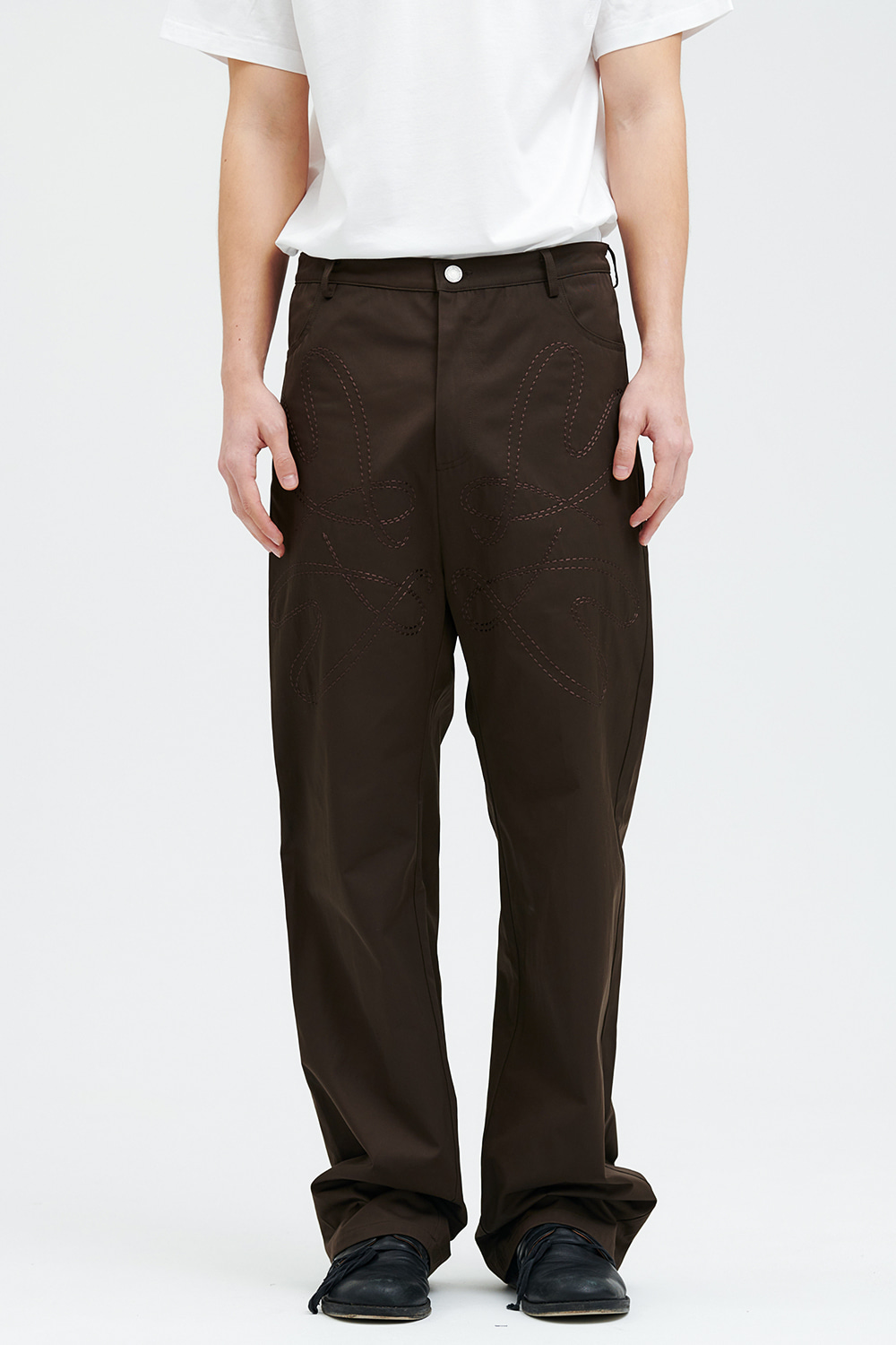 Pansy Lettering Pants-Brown